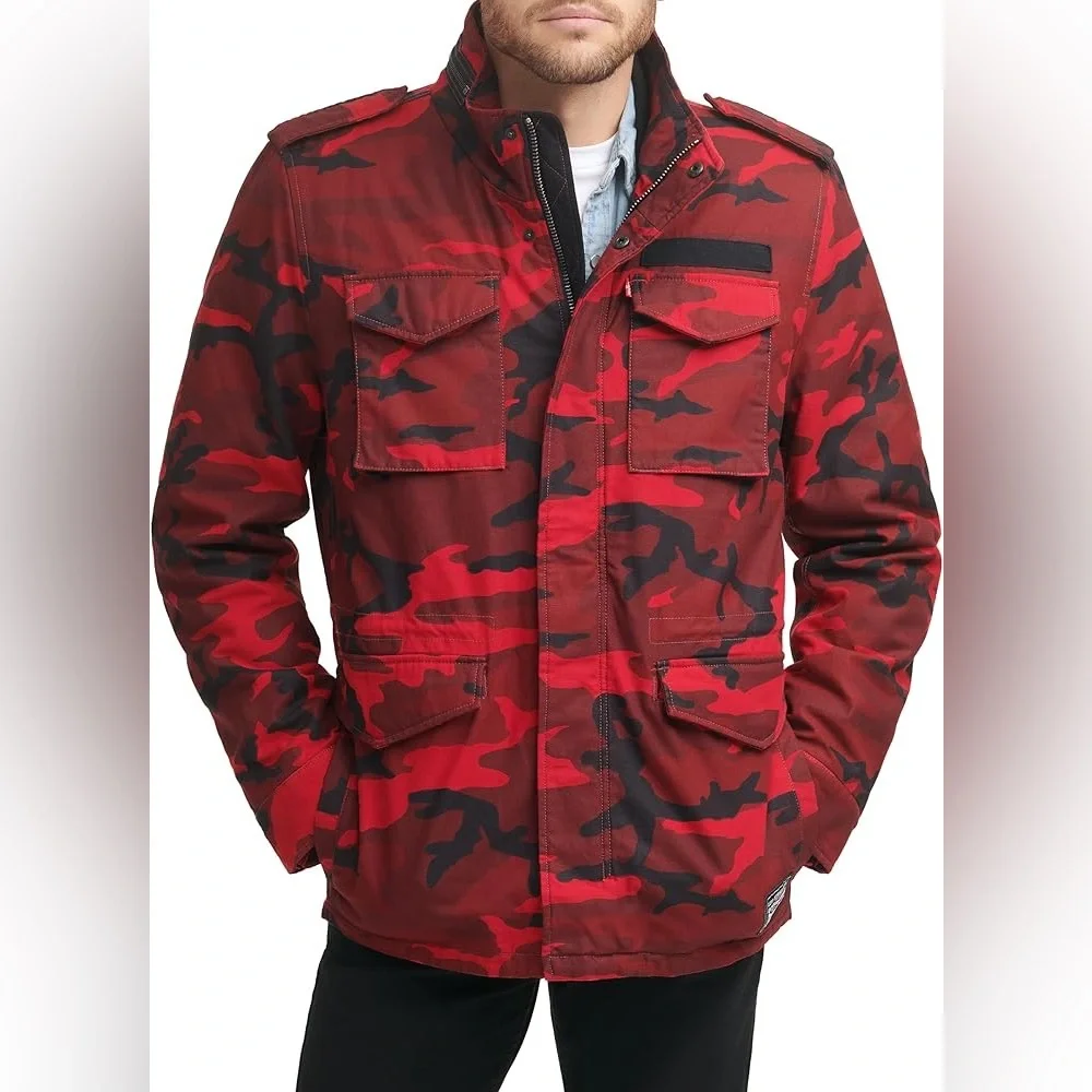 Levi's Men's Sherpa Lined Field Coat Red Camo Size Small